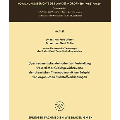 ?ber rechnerische Methoden zur Feststellung wesentlicher Gleichgewichtswerte der [Paperback]