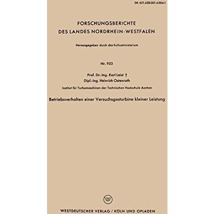 Betriebsverhalten einer Versuchsgasturbine kleiner Leistung [Paperback]