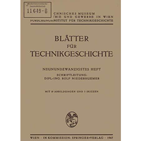 Bl?tter f?r Technikgeschichte [Paperback]