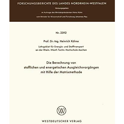 Die Berechnung von stofflichen und energetischen Ausgleichsvorg?ngen mit Hilfe d [Paperback]