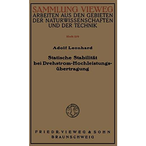 Statische Stabilit?t bei Drehstrom-Hochleistungs?bertragung [Paperback]