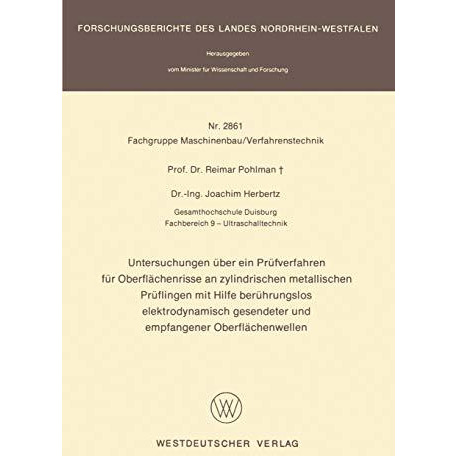 Untersuchungen ?ber ein Pr?fverfahren f?r Oberfl?chenrisse an zylindrischen meta [Paperback]