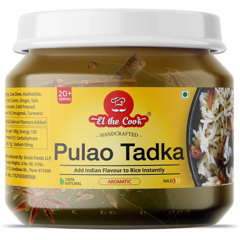 EL The Cook Ready-to-Use Ghee Tadka(CONCENRATED Whole Spice Tempering) for Pulao, Indian Rice Seasoning, Super Saver Jar Pack, 6.34oz, Vegetarian, Gluten-Free (Flavor Pulao Rice)