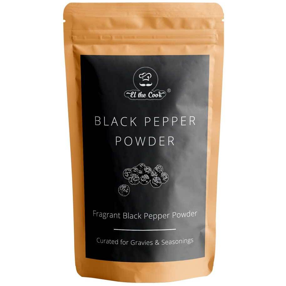 EL The Cook Black Peppercorns Powder | Aromatic Indian Spice Pepper | Natural, Vegan, Gluten Free, NON-GMO, Resealable Bag | Ideal for Cooking, Seasoning & Grinder/Pepper Mill Refill | 1.7oz (50gm) (Flavor: Black Pepper)