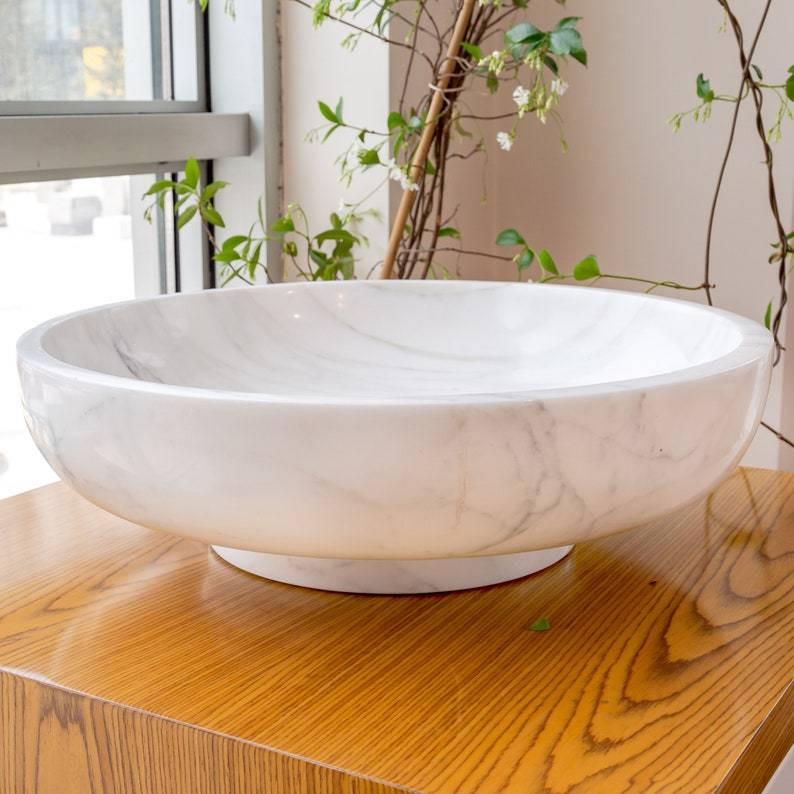 White Marble Counter Top Washbasin / Countertop round natural stone washbasin / Marble counter Basin / Vanity Sink / Marble Round Vessel Sink Polished