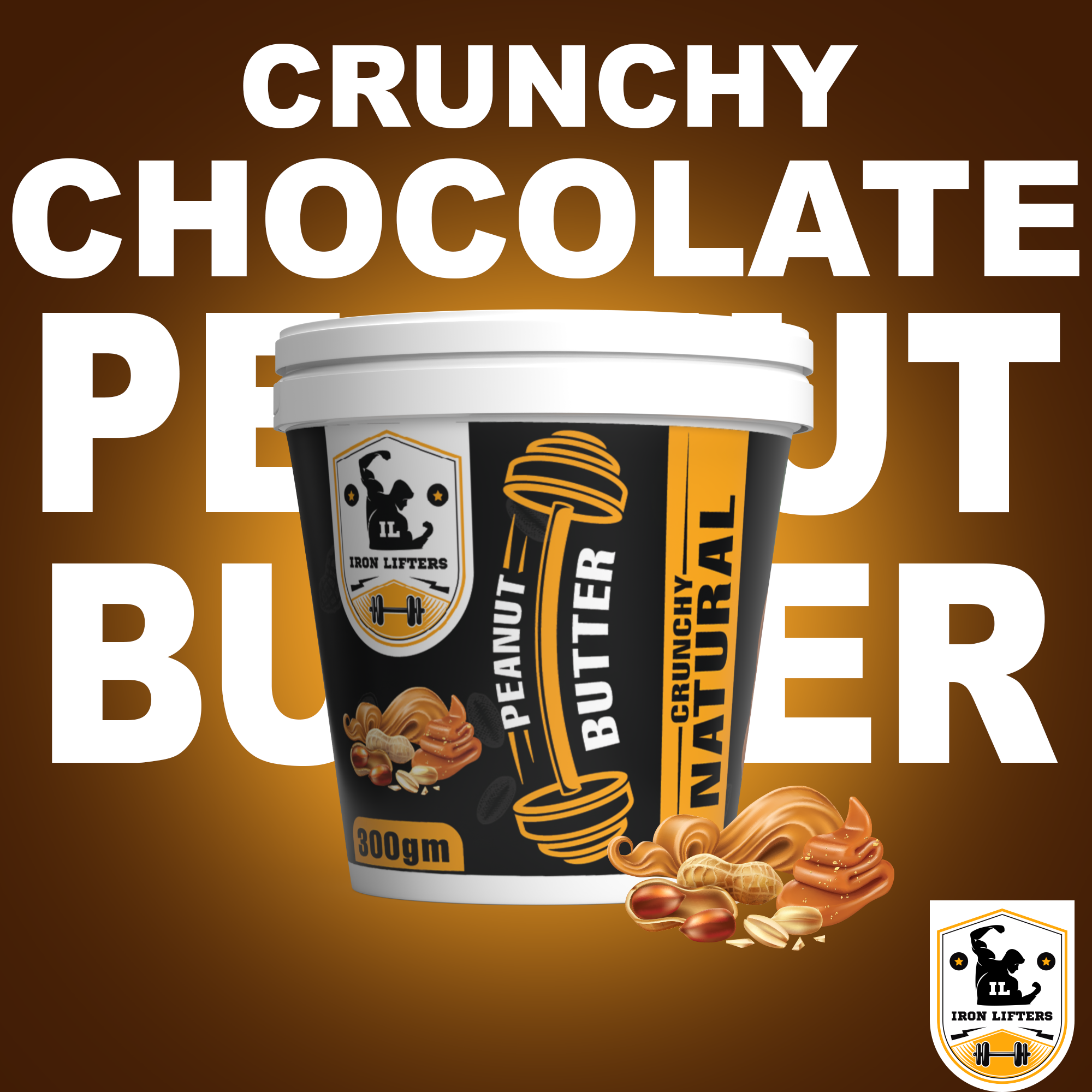 IRON LIFTERS High Protein All Natural Roasted Peanuts Butter Super Crunchy Unsweetened| No Added Sugar, Salt, or Hydrogenated Oils | 300 gm (Size: 300 gm, Flavor: Unflavoured Crunchy 300gm)