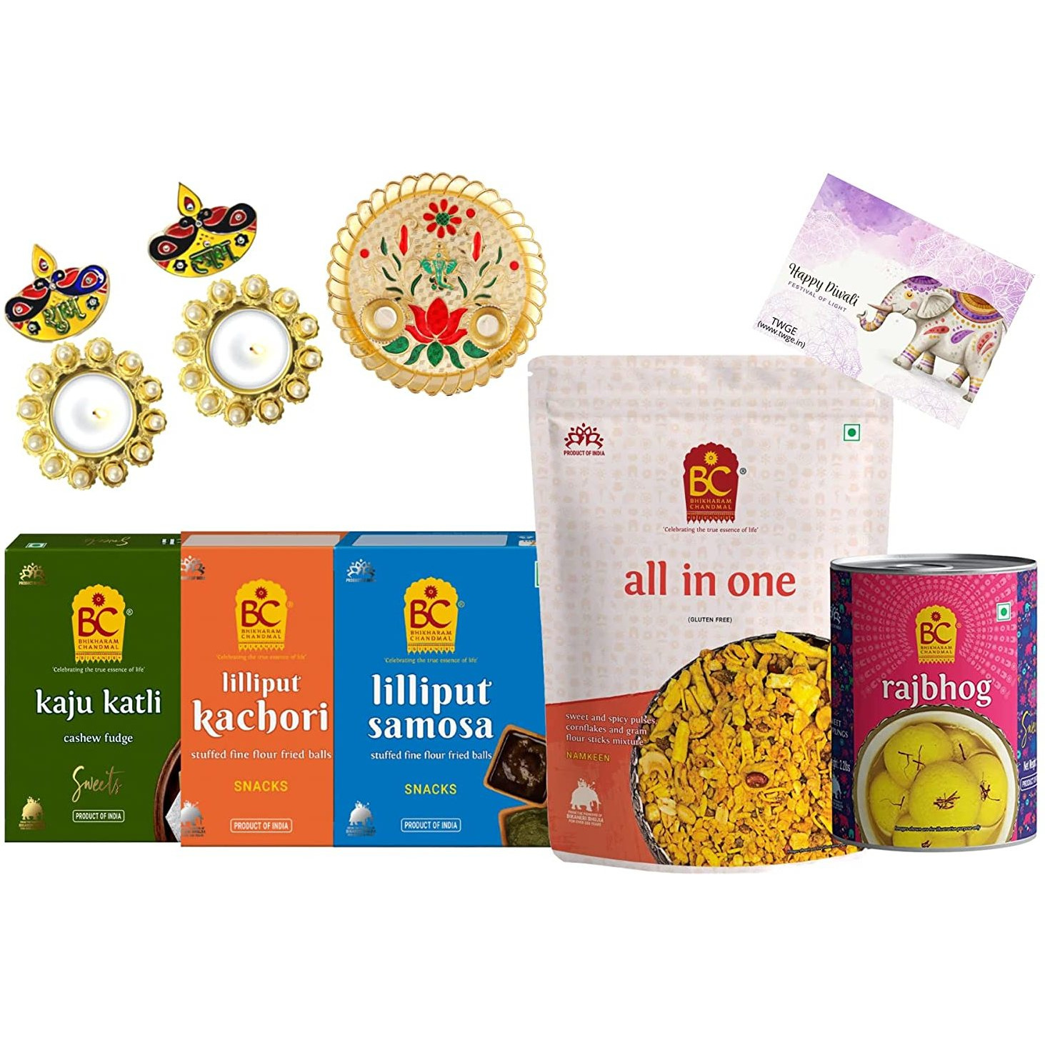 Bhikharam Chandmal - Rajbhog | Kaju Katli | All in One Mix | Liliput Kachori | Liliput Samosa | Bhai Dhooj Hamper | Diwali Hamper | Ideal Diwali Gift Hamper