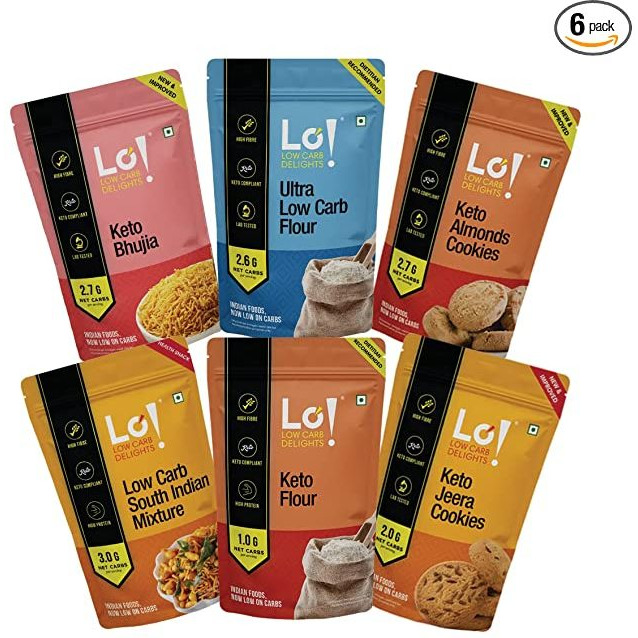 Lo Low Carb Delights - Keto Sampler Hamper (Pack of 6) | Keto Snacks, Keto Cookies, & Keto Atta Sampler Combo | Low Carb Snacks | Diet Snacks | Healthy Snacks for Eating | Zero Added Sugar - 310g