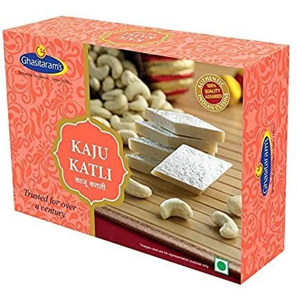 GHASITARAM's Indian Cuisine Healthy & Tasty kaju Katli | Kaju Barfi - Delicious Diwali Sweets Gift Box for Rakhi Gifts | Ready with Pure & Natural Ingredients (100g) with Rakhi Tikka