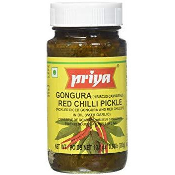 Case of 24 - Priya Gongura Red Chilli Pickle With Garlic - 300 Gm (10.58 Oz)