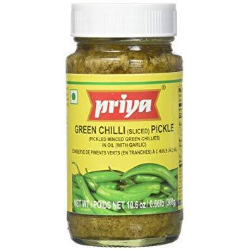Case of 24 - Priya Green Chili With Garlic Pickle - 300 Gm (10.58 Oz)