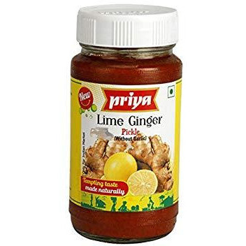 Case of 24 - Priya Lime Ginger Pickle Without Garlic - 300 Gm (10.58 Oz)