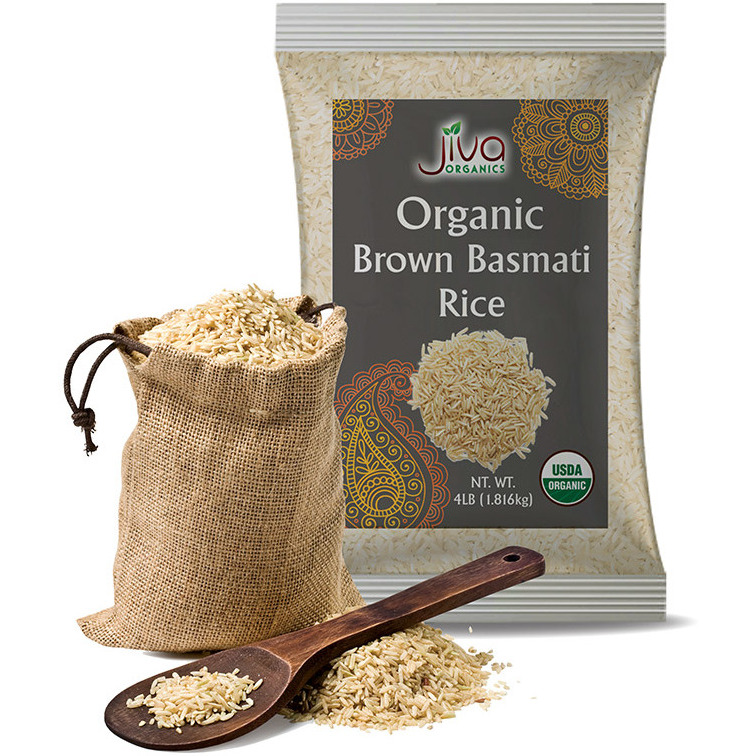 Case of 8 - Jiva Organics Organic Brown Basmati Rice - 4 Lb (1.81 Gm)