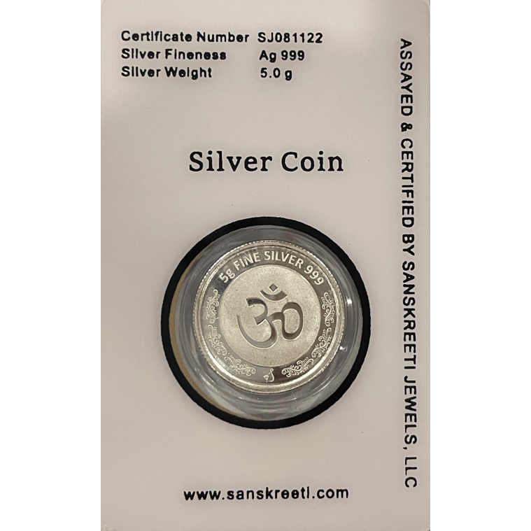 999 Pure Silver Ganesha Lakshmi / Laxmi Five Grams Sealed Coin