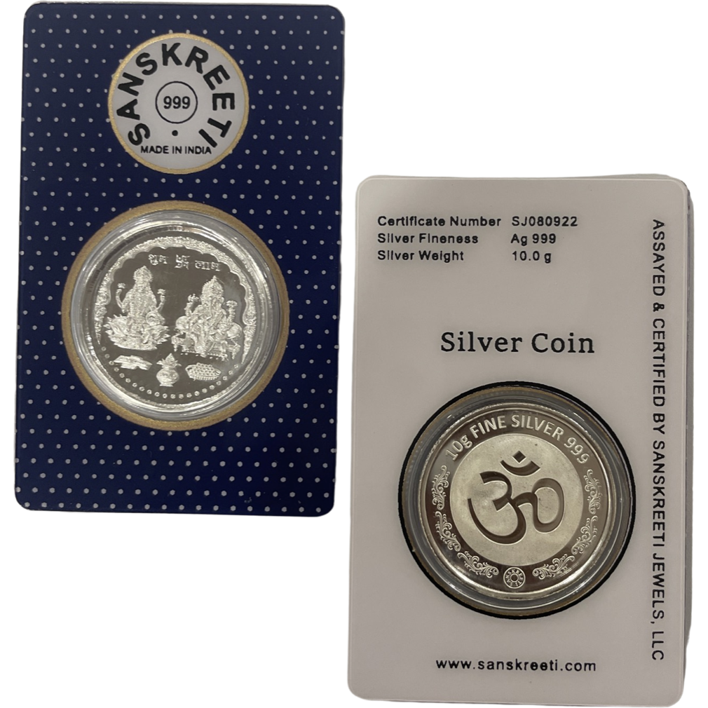 999 Pure Silver Ganesha Lakshmi / Laxmi Ten Grams Sealed Coin