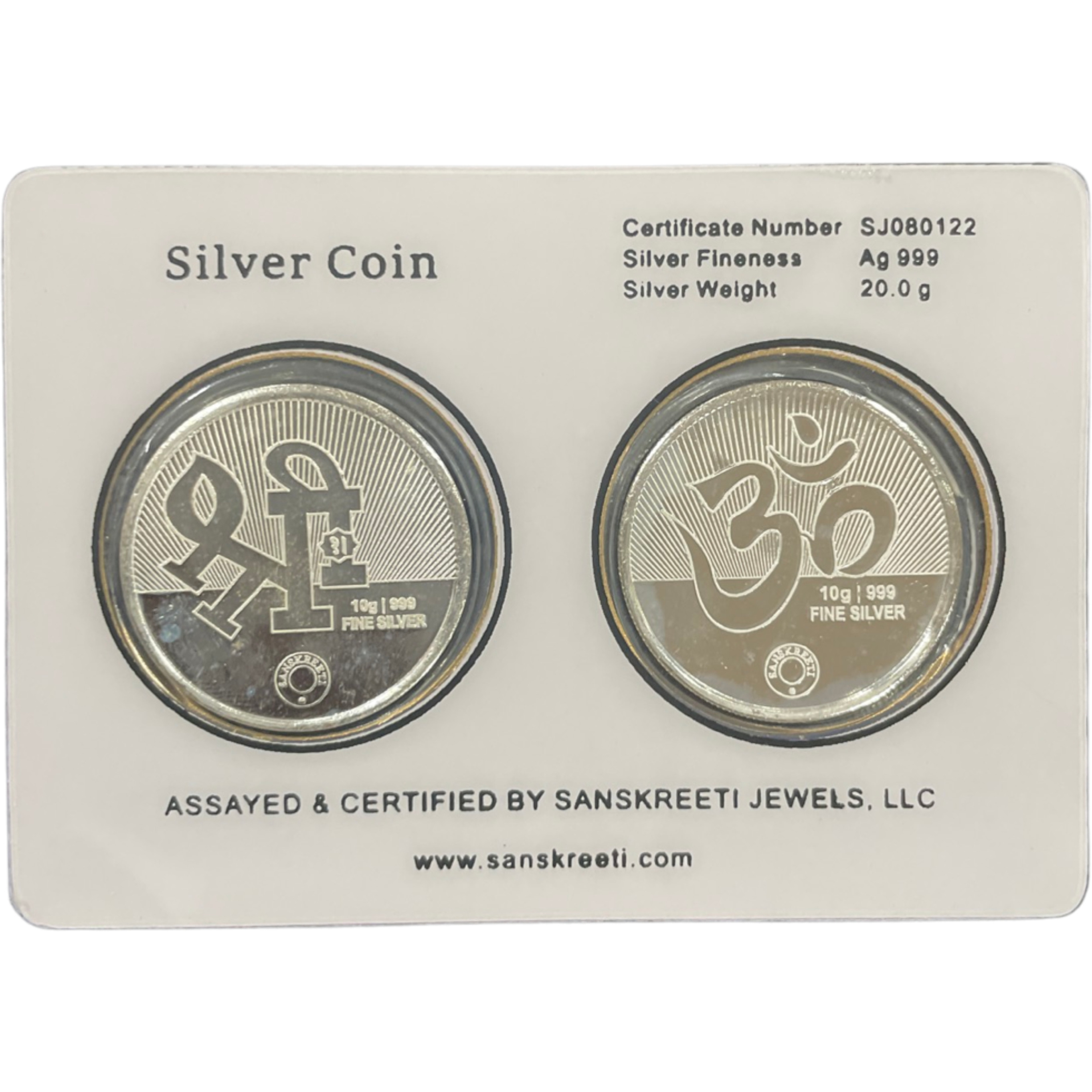 999 Pure Silver Ganesha Lakshmi / Laxmi 10 Gram Meena Coin Sealed Pair Set