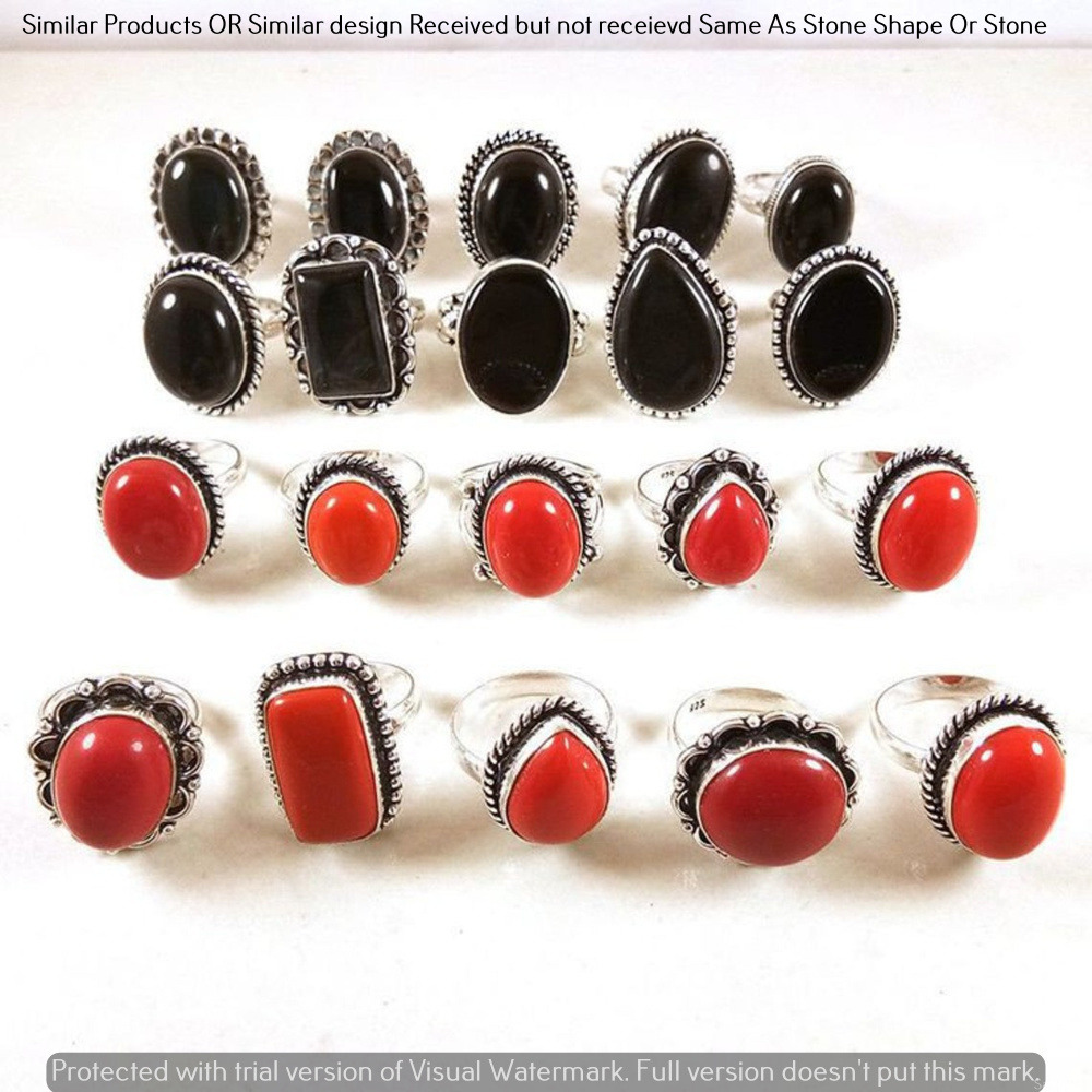 Coral & Onyx 100 Piece Wholesale Ring Lot 925 Sterling Silver Ring NRL-4556