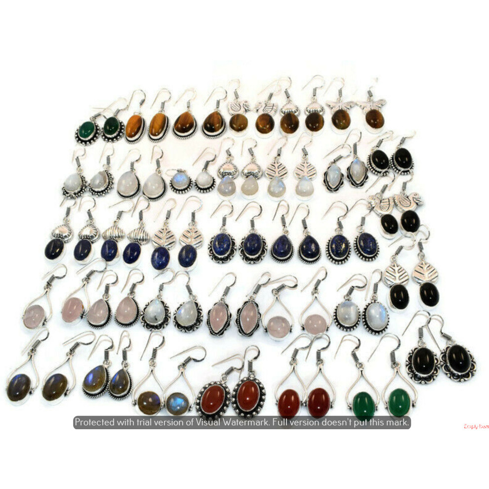 Tiger Eye & Mixed 15 Pair Wholesale Lot 925 Sterling Silver Earring NLE-906