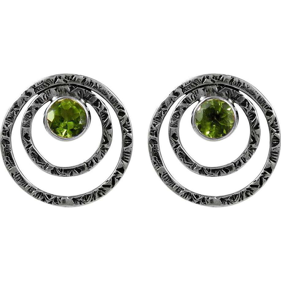 Big Weaving Light Peridot 925 Sterling Silver Earrings