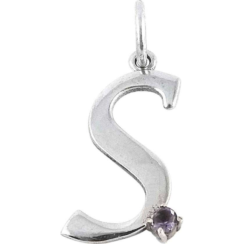 Beautiful Amethyst Gemstone 925 Sterling Silver S Letter Pendant