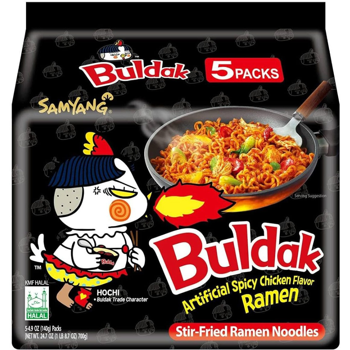 Case of 8 - Samyang Buldak Spicy Chicken Ramen 5 Pack Bag - 700 Gm (24.7 Oz)