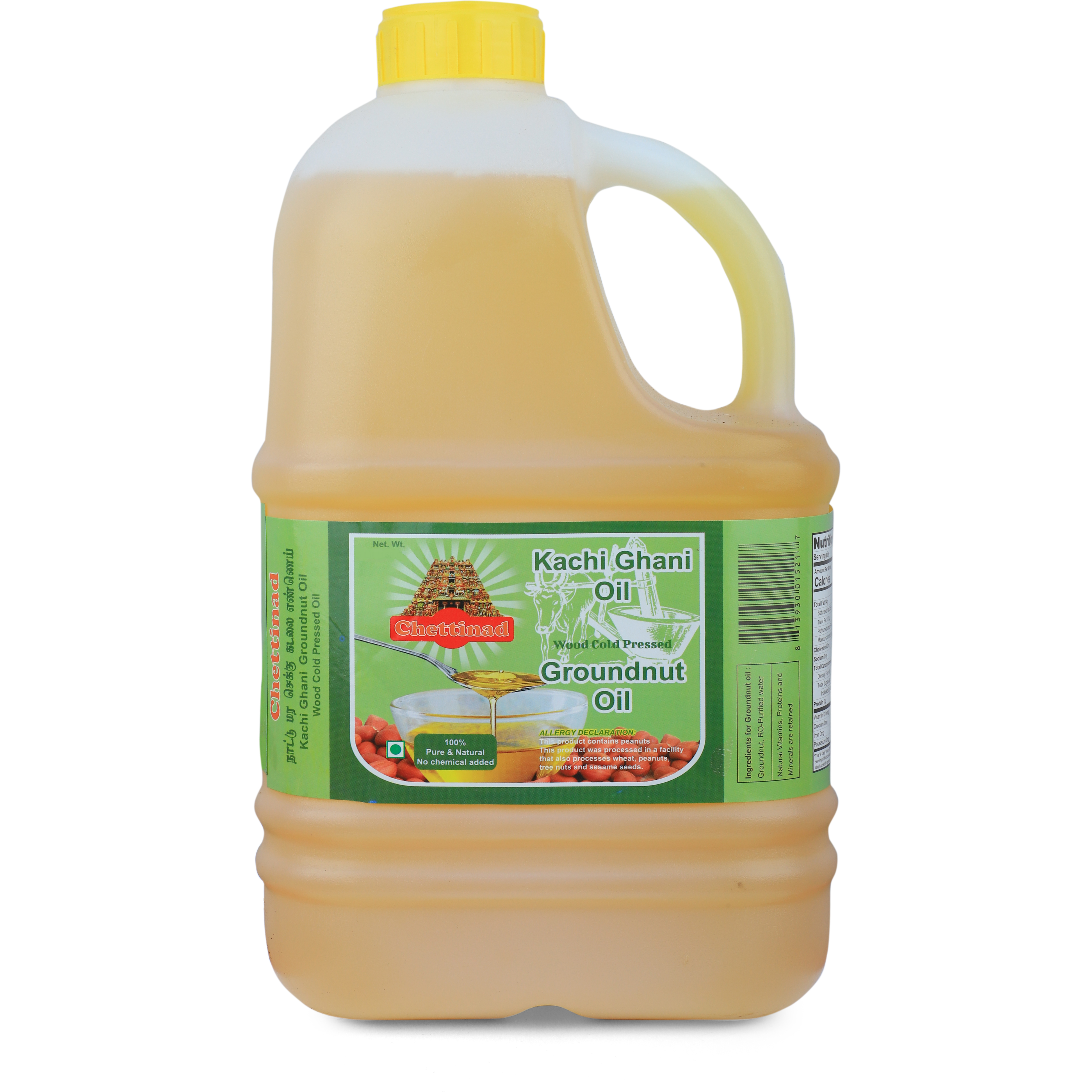 Case of 10 - Chettinad Kachi Ghani Groundnut Oil Wood Cold Pressed - 1 L (33.8 Fl Oz)