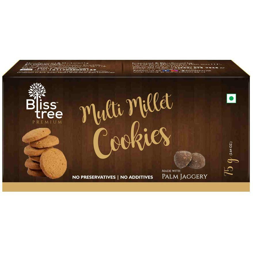 Case of 12 - Bliss Tree Multi Millet Cookies With Palm Jaggery - 75 Gm (2.64 Oz)