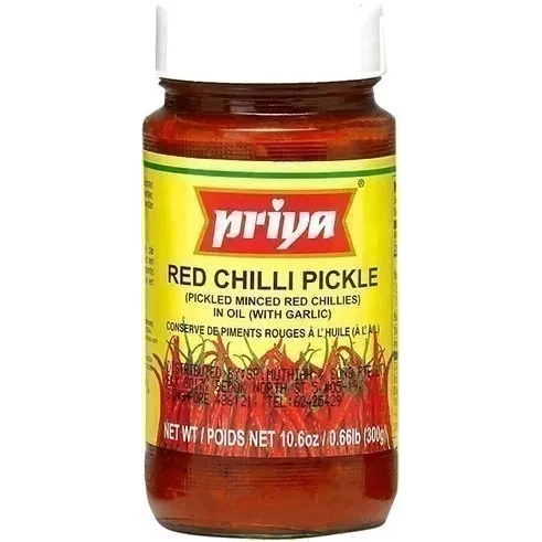 Priya Red Chili Pickle ith Garlic (300 gm bottle)