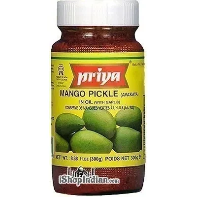 Priya Mango Pickle (Avakaya) ith Garlic (300 gm bottle)