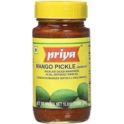 Priya Mango Pickle (Avakaya) ithout Garlic (300 gm bottle)