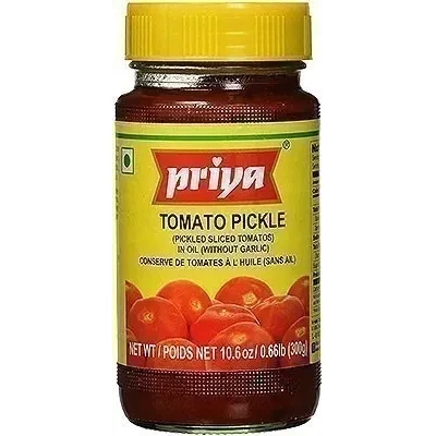 Priya Tomato Pickle ithout Garlic (300 gm bottle)