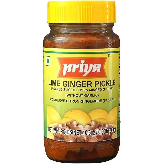 Priya Lime Ginger Pickle without Garlic (300 gm bottle)