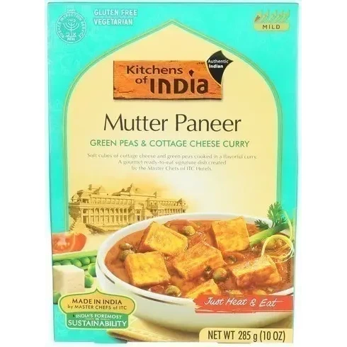 Kitchens of India Mutter Paneer - Green Peas & Cottage Cheese Curry (Ready-to-Eat) (10 oz box)