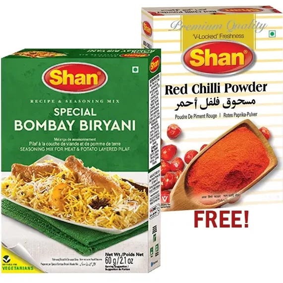 Shan Bombay Biryani Masala + Red Chilli Poder FREE (Limit 3) (60 gm box)