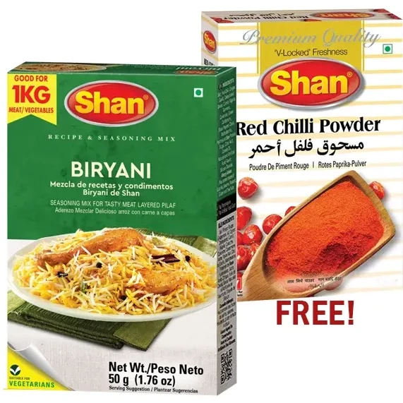 Shan Biryani Masala Mix + Red Chilli Poder FREE (Limit 3) (50 gm box)