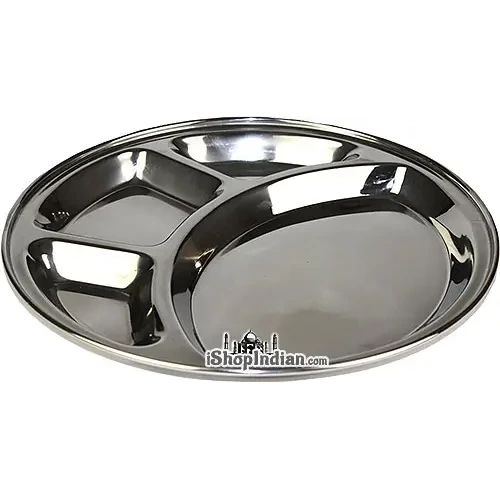 Stainless Steel Rimmed Plate ith 4 Compartments (thali) - Round (each)