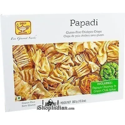 Deep Papadi ith Chutney & Pickle - Gluten-Free Chickpea Crisps (12.3 oz box)