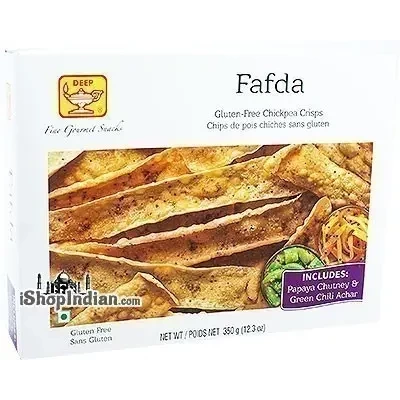 Deep Fafda ith Chutney & Pickle - Gluten-Free Chickpea Crisps (12.3 oz box)