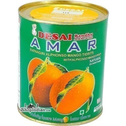 Desai Amar Ratnagiri Alphonso Mango Pulp ith Alphonso Mango Tidbits - Natural (No Sugar Added) (30 oz can)