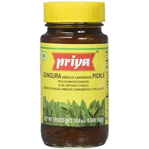 Priya Gongura Pickle ithout Garlic (300 gm bottle)