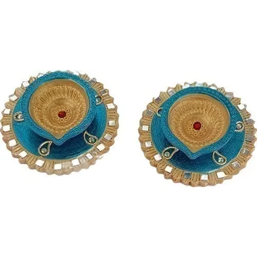 Mirrored Plate Diya - 2 Pack (2 diyas)