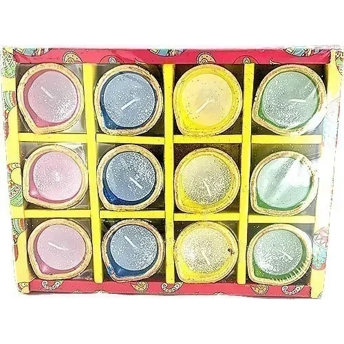 Round Diali Diyas ith Wax in Gift Box - 12 pack (12 diyas)