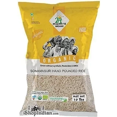 24 Mantra Organic Sona Masuri Rice - Handpounded - Semi-Bron Rice (10 lb bag)