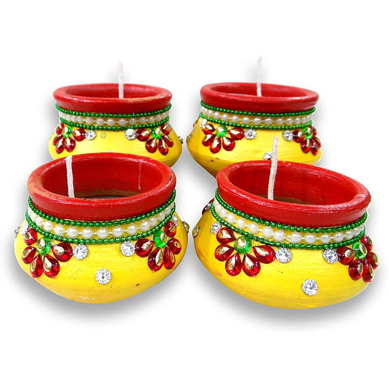 Yellow Matki Diya - 4 Pack (4 diyas)