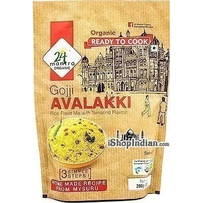 24 Mantra Organic Gojji Avalakki (Rice Flakes Mix ith Tamarind Flavor) - Ready to Cook (5.3 oz box)