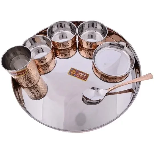 Saga Steel & Hammered Copper Thali Set - 7 pcs (7 pc set)