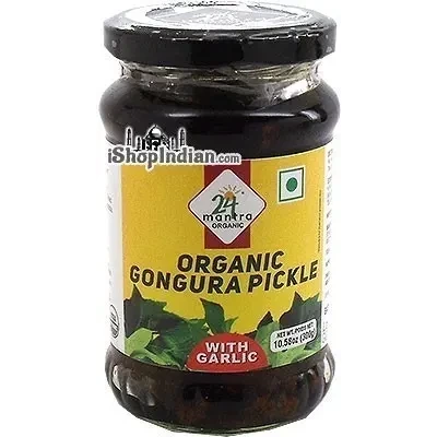 24 Mantra Gongura Pickle ith Garlic (10.58 oz bottle)