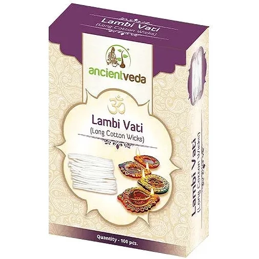 Ancient Veda Lambi Vati (Long Cotton Wicks) (100 pc box)