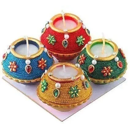 Beaded Matki Diya - Pack of 4 (DYW-17) (4 pack)