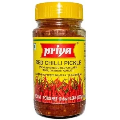 Priya Red Chili Pickle ithout Garlic (300 gm bottle)